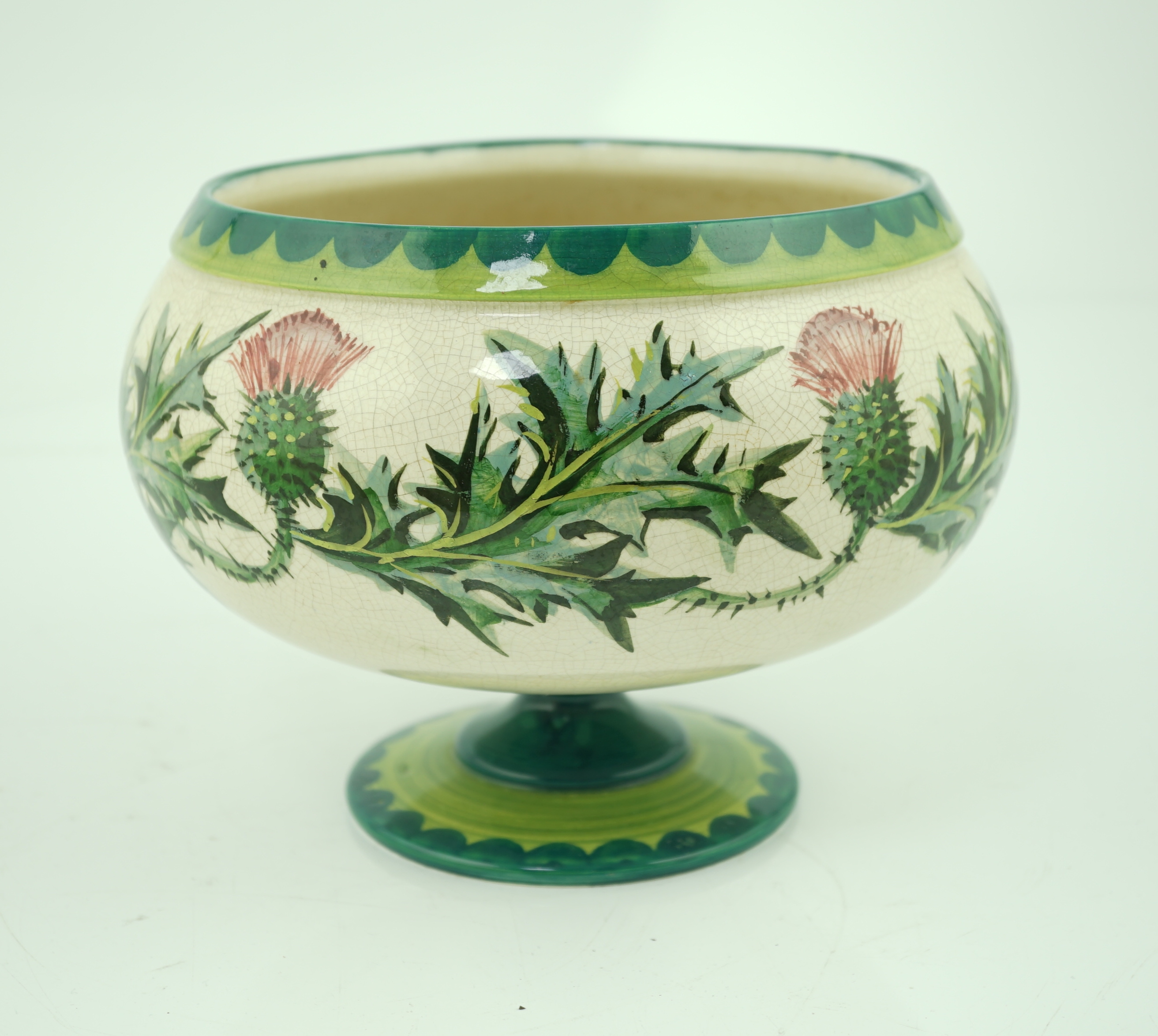 An unusual Wemyss ‘thistle’ pattern pedestal bowl, early 20th century, probably painted by James Sharp